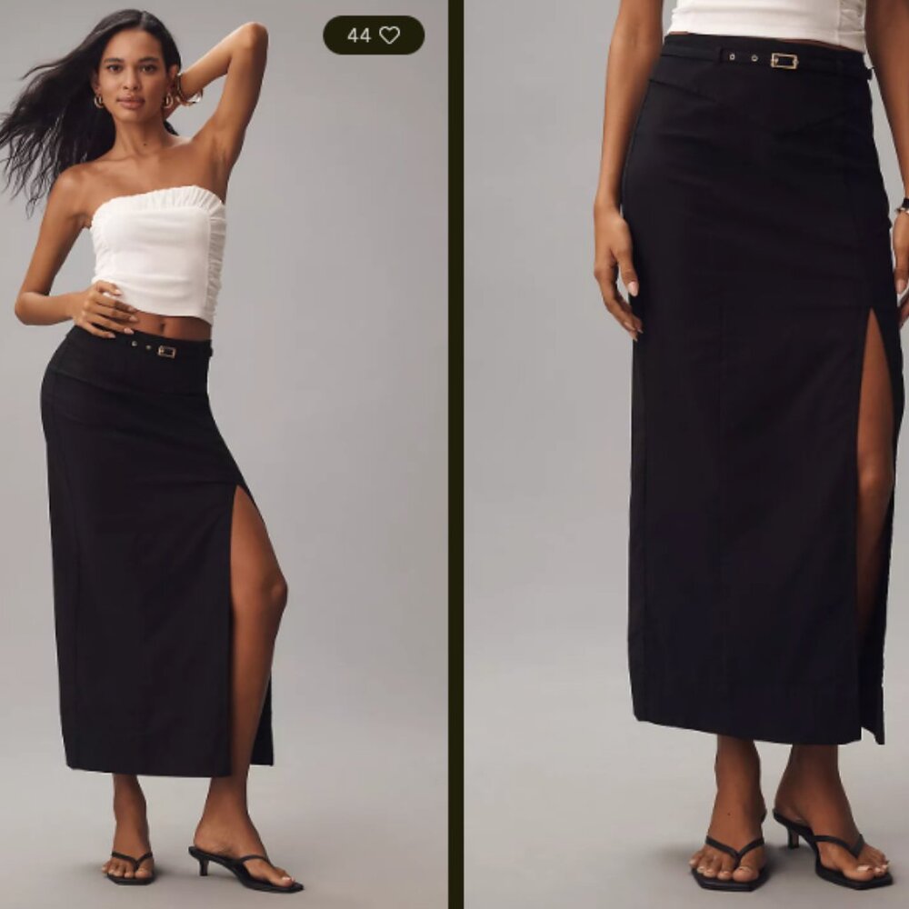 NWT Anthro Curaae Thalia Midi Pencil Black Skirt w/ Zip Front Slit